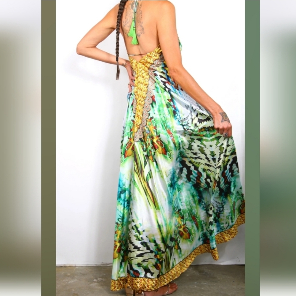 Green & Gold Hi-Lo Dress